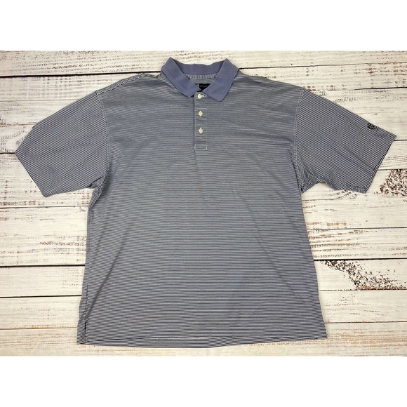 Tiger Woods Collection Golf Polo‎ Shirt Mens Large Blue Striped Nike TW EUC - Picture 1 of 3